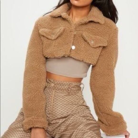 Prettylittlething cropped sherpa jacket size 4 - Picture 1 of 4